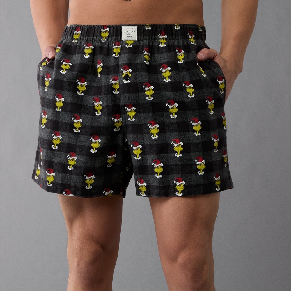 American Eagle Grinch Flannel Pocket Boxer Small NWT